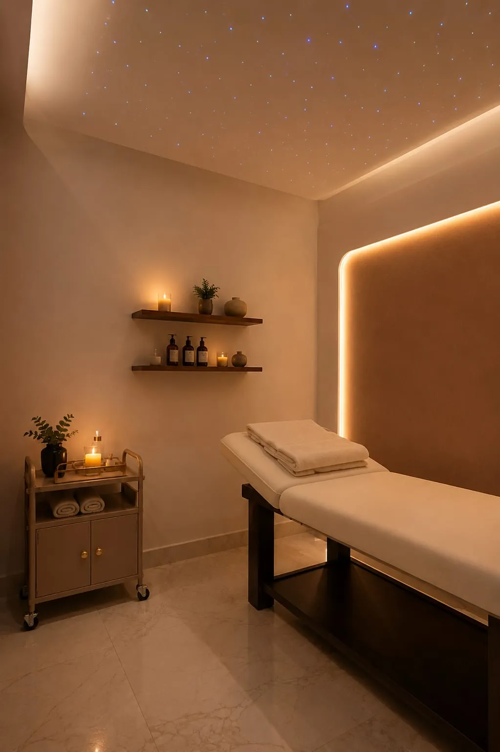 Tables de massage en marbre éclairées par en dessous, salle de soins Costamar